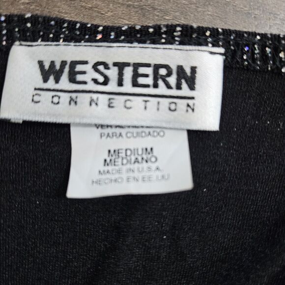 Western Connection Twofer Top Womens Medium Black Silver Metallic Festive Bling - Picture 9 of 14